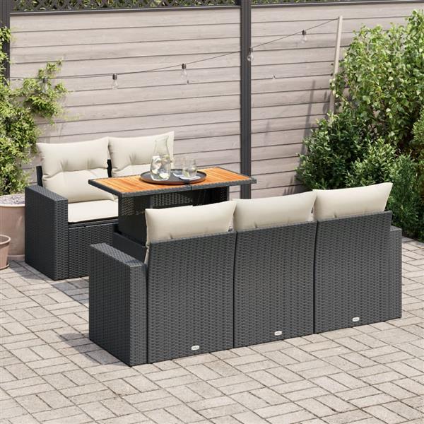 Grote foto vidaxl 6 delige loungeset met kussens poly rattan zwart tuin en terras tuinmeubelen