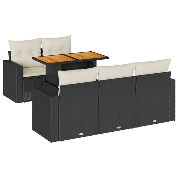 Grote foto vidaxl 6 delige loungeset met kussens poly rattan zwart tuin en terras tuinmeubelen