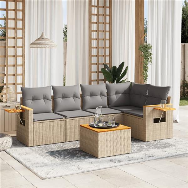 Grote foto vidaxl 6 delige loungeset met kussens poly rattan beige tuin en terras tuinmeubelen