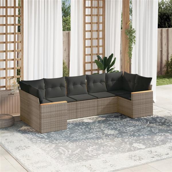 Grote foto vidaxl 7 delige loungeset met kussens poly rattan grijs tuin en terras tuinmeubelen
