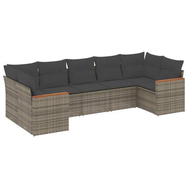 Grote foto vidaxl 7 delige loungeset met kussens poly rattan grijs tuin en terras tuinmeubelen