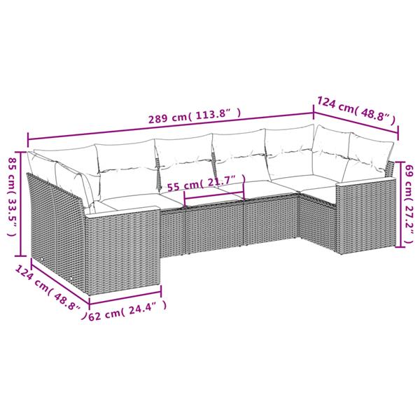 Grote foto vidaxl 7 delige loungeset met kussens poly rattan grijs tuin en terras tuinmeubelen