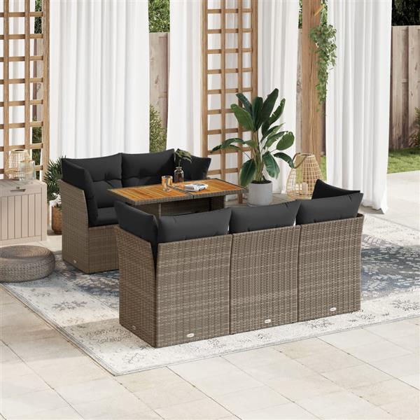 Grote foto vidaxl 6 delige loungeset met kussens poly rattan grijs tuin en terras tuinmeubelen