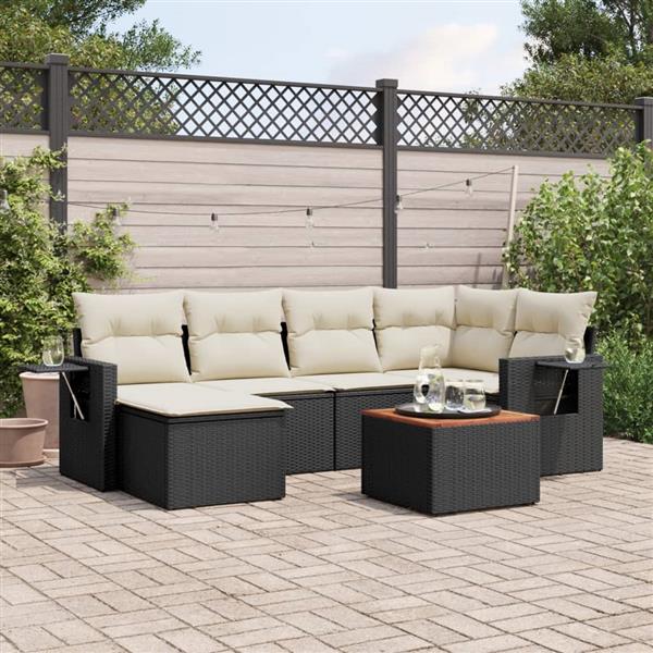 Grote foto vidaxl 7 delige loungeset met kussens poly rattan zwart tuin en terras tuinmeubelen