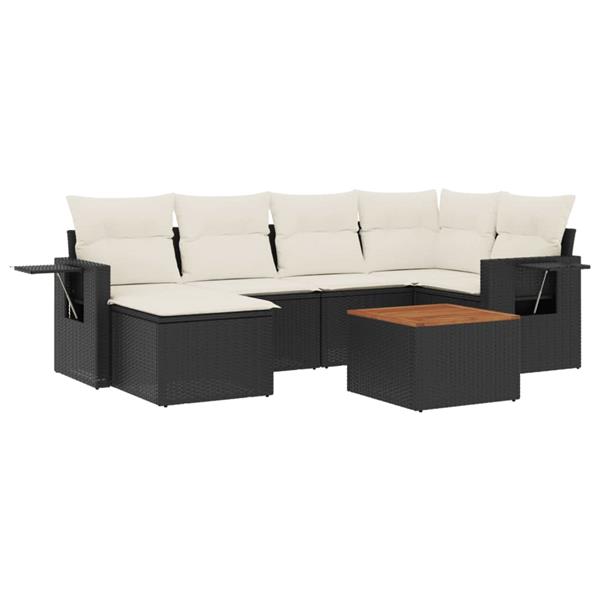 Grote foto vidaxl 7 delige loungeset met kussens poly rattan zwart tuin en terras tuinmeubelen