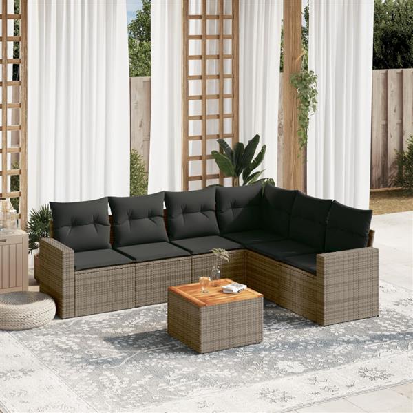 Grote foto vidaxl 7 delige loungeset met kussens poly rattan grijs tuin en terras tuinmeubelen