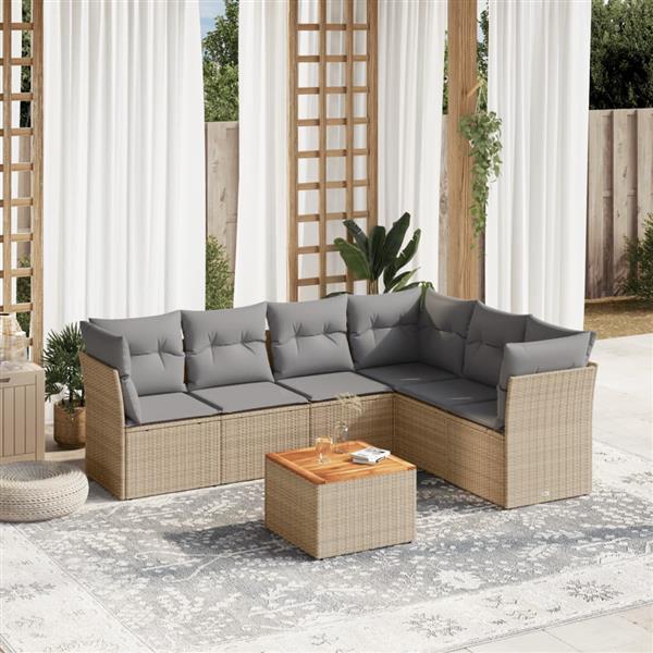 Grote foto vidaxl 7 delige loungeset met kussens poly rattan gemengd beige tuin en terras tuinmeubelen
