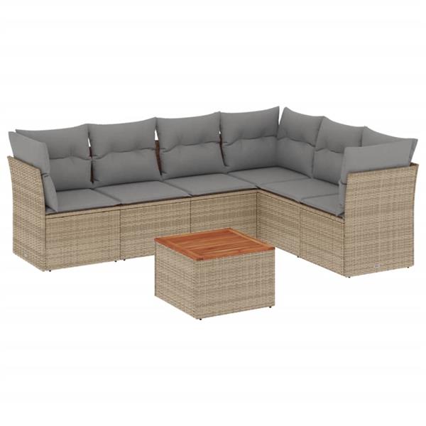 Grote foto vidaxl 7 delige loungeset met kussens poly rattan gemengd beige tuin en terras tuinmeubelen