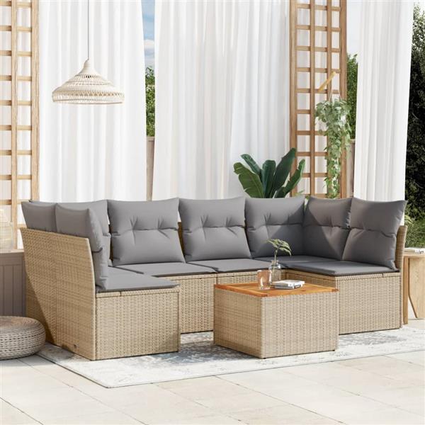 Grote foto vidaxl 7 delige loungeset met kussens poly rattan gemengd beige tuin en terras tuinmeubelen