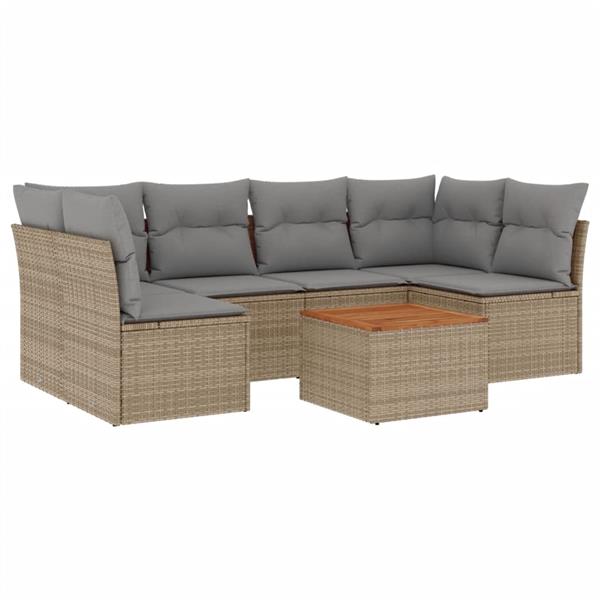 Grote foto vidaxl 7 delige loungeset met kussens poly rattan gemengd beige tuin en terras tuinmeubelen