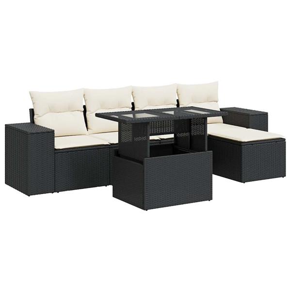 Grote foto vidaxl 6 delige loungeset met kussens poly rattan zwart tuin en terras tuinmeubelen