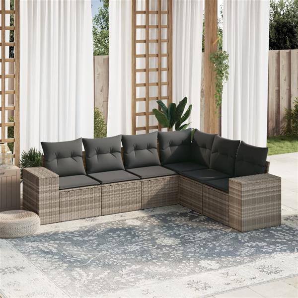 Grote foto vidaxl 6 delige loungeset met kussens poly rattan lichtgrijs tuin en terras tuinmeubelen