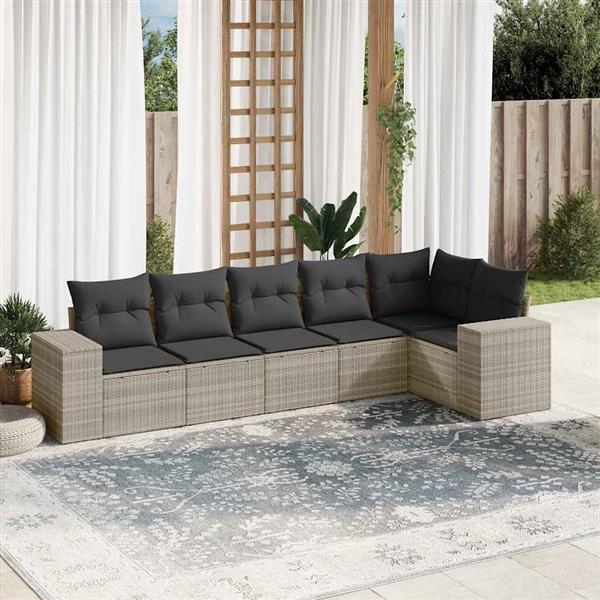 Grote foto vidaxl 6 delige loungeset met kussens poly rattan lichtgrijs tuin en terras tuinmeubelen