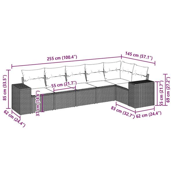 Grote foto vidaxl 6 delige loungeset met kussens poly rattan lichtgrijs tuin en terras tuinmeubelen