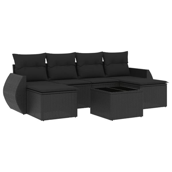 Grote foto vidaxl 7 delige loungeset met kussens poly rattan zwart tuin en terras tuinmeubelen