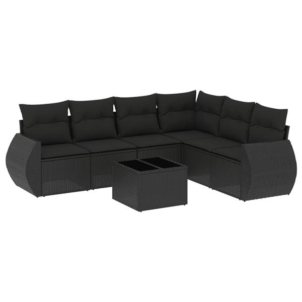 Grote foto vidaxl 7 delige loungeset met kussens poly rattan zwart tuin en terras tuinmeubelen