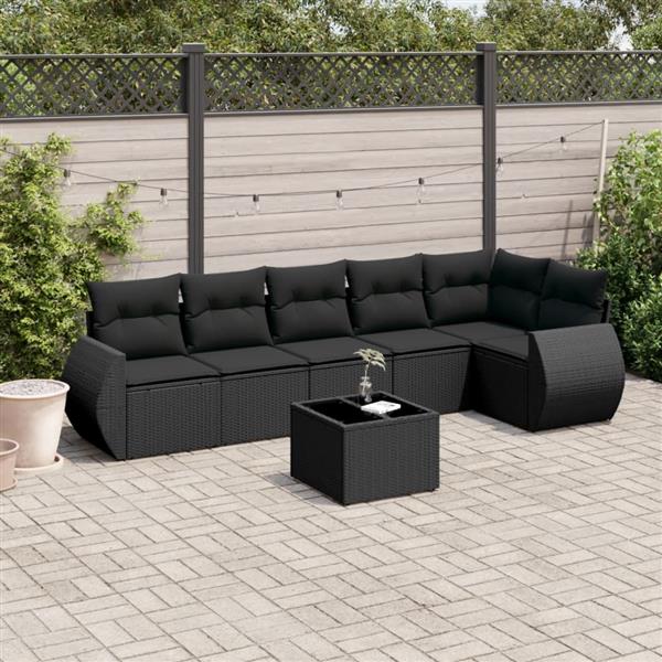 Grote foto vidaxl 7 delige loungeset met kussens poly rattan zwart tuin en terras tuinmeubelen
