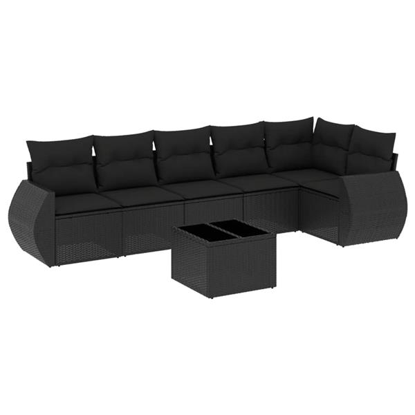 Grote foto vidaxl 7 delige loungeset met kussens poly rattan zwart tuin en terras tuinmeubelen