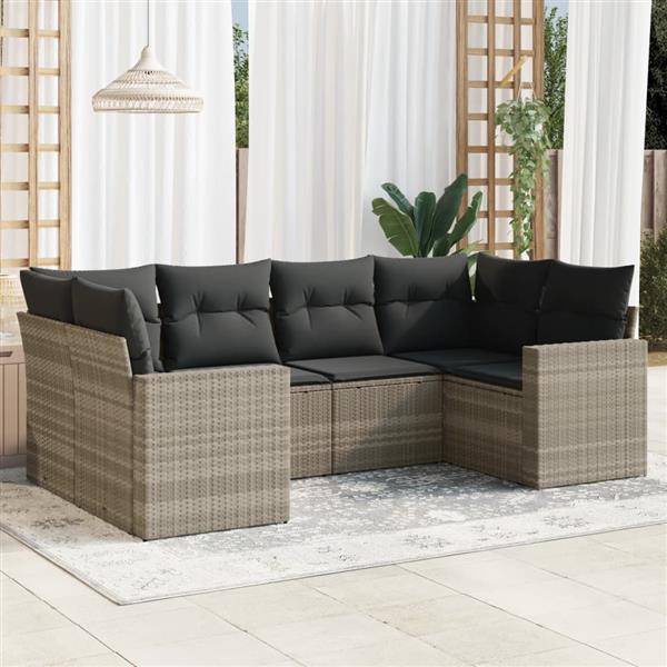 Grote foto vidaxl 6 delige loungeset met kussens poly rattan lichtgrijs tuin en terras tuinmeubelen