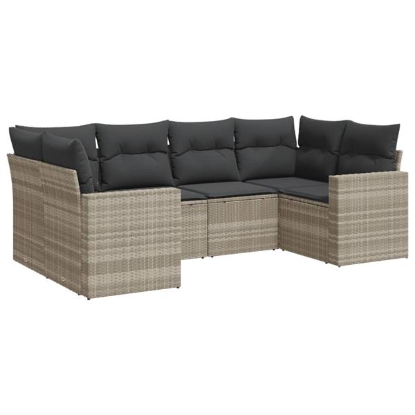 Grote foto vidaxl 6 delige loungeset met kussens poly rattan lichtgrijs tuin en terras tuinmeubelen