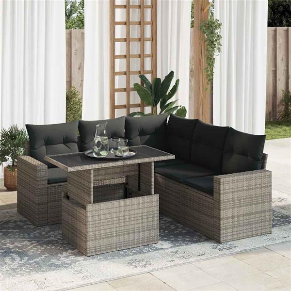 Grote foto vidaxl 6 delige loungeset met kussens poly rattan grijs tuin en terras tuinmeubelen