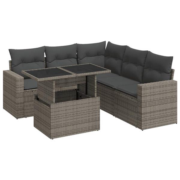 Grote foto vidaxl 6 delige loungeset met kussens poly rattan grijs tuin en terras tuinmeubelen