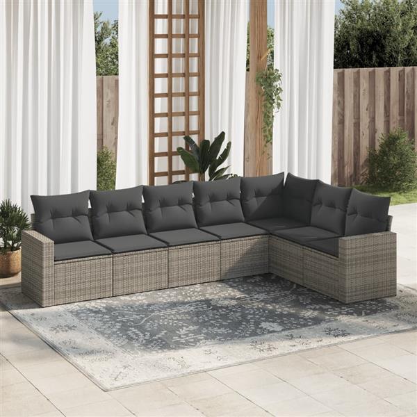 Grote foto vidaxl 7 delige loungeset met kussens poly rattan grijs tuin en terras tuinmeubelen