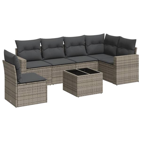 Grote foto vidaxl 7 delige loungeset met kussens poly rattan grijs tuin en terras tuinmeubelen