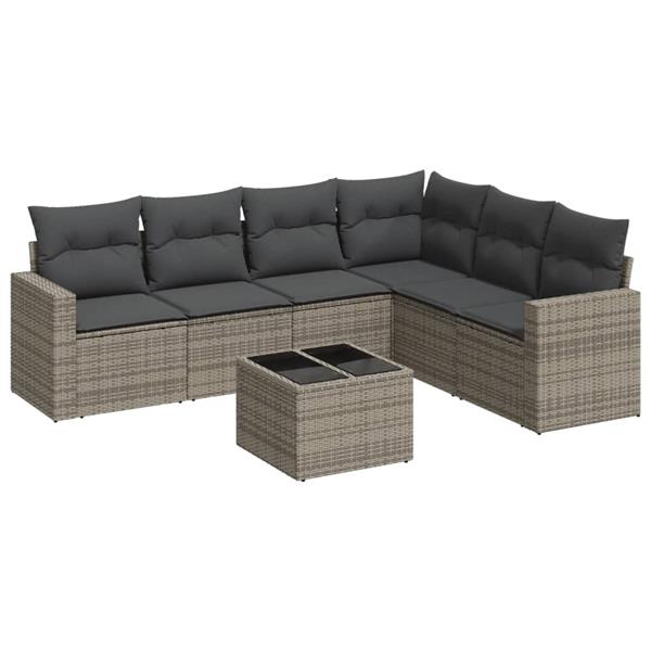 Grote foto vidaxl 7 delige loungeset met kussens poly rattan grijs tuin en terras tuinmeubelen