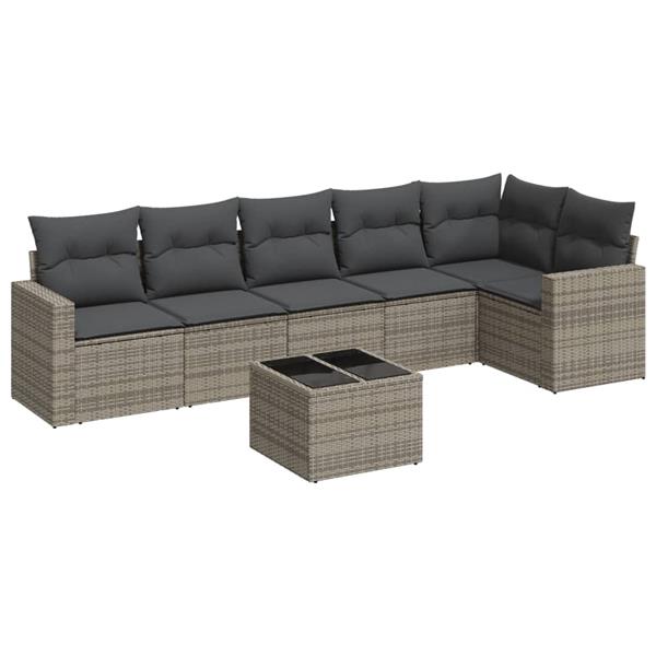 Grote foto vidaxl 7 delige loungeset met kussens poly rattan grijs tuin en terras tuinmeubelen