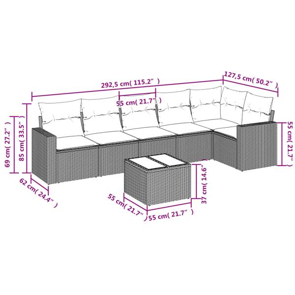 Grote foto vidaxl 7 delige loungeset met kussens poly rattan grijs tuin en terras tuinmeubelen