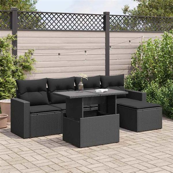 Grote foto vidaxl 6 delige loungeset met kussens poly rattan zwart tuin en terras tuinmeubelen