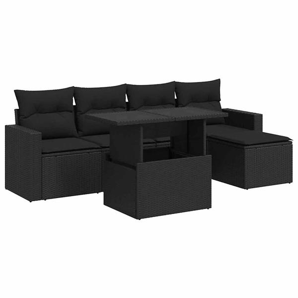 Grote foto vidaxl 6 delige loungeset met kussens poly rattan zwart tuin en terras tuinmeubelen