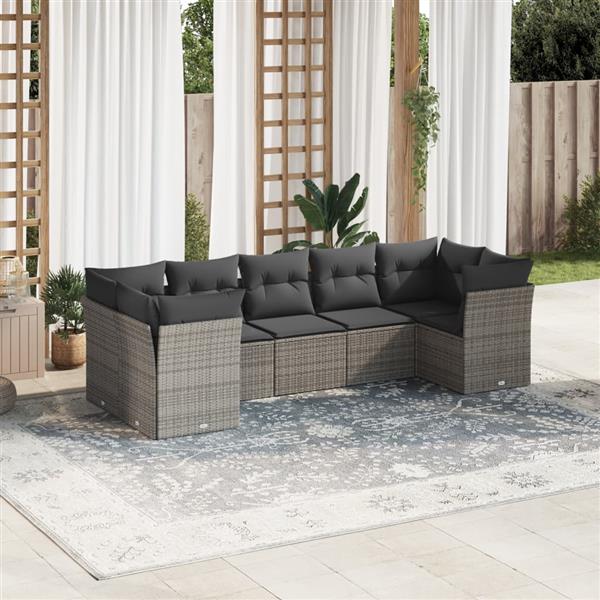 Grote foto vidaxl 7 delige loungeset met kussens poly rattan grijs tuin en terras tuinmeubelen