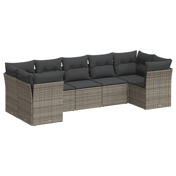 Grote foto vidaxl 7 delige loungeset met kussens poly rattan grijs tuin en terras tuinmeubelen