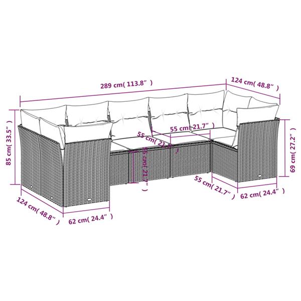 Grote foto vidaxl 7 delige loungeset met kussens poly rattan grijs tuin en terras tuinmeubelen