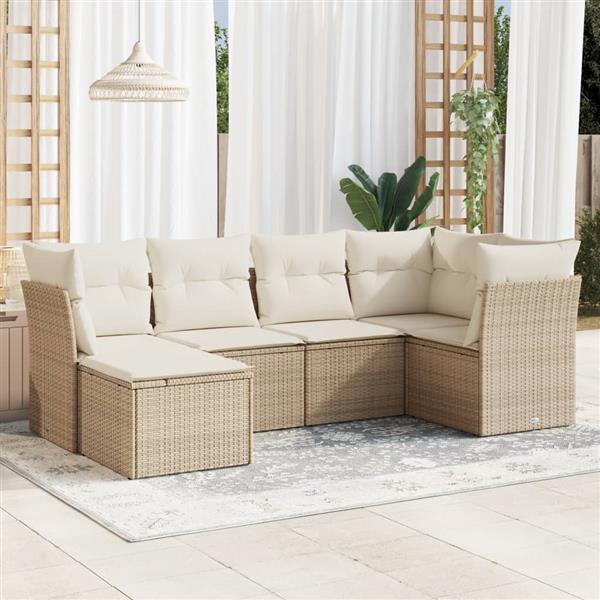 Grote foto vidaxl 6 delige loungeset met kussens poly rattan beige tuin en terras tuinmeubelen