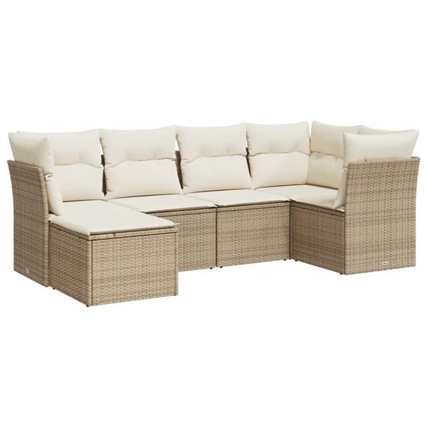 Grote foto vidaxl 6 delige loungeset met kussens poly rattan beige tuin en terras tuinmeubelen