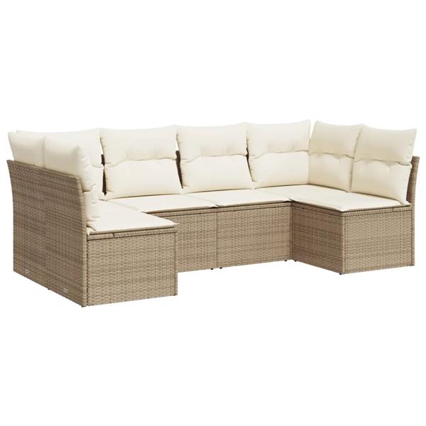 Grote foto vidaxl 6 delige loungeset met kussens poly rattan beige tuin en terras tuinmeubelen