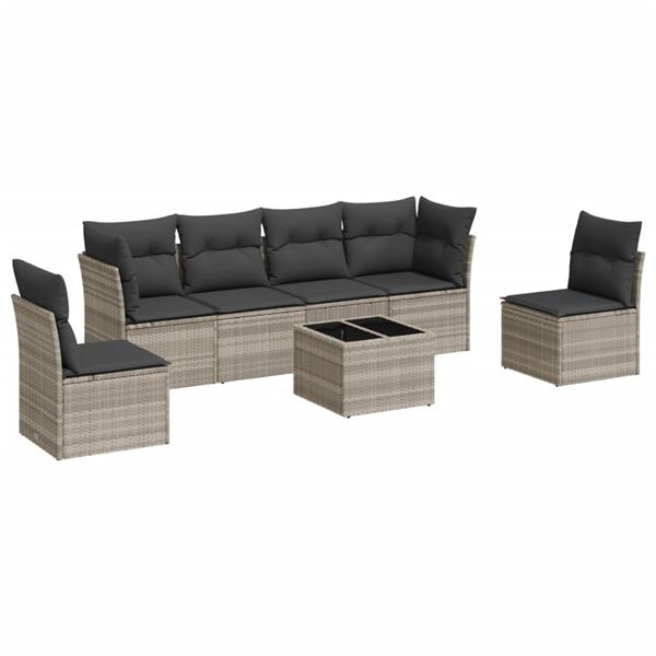 Grote foto vidaxl 7 delige loungeset met kussens poly rattan lichtgrijs tuin en terras tuinmeubelen