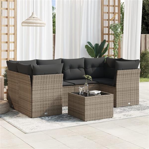Grote foto vidaxl 7 delige loungeset met kussens poly rattan grijs tuin en terras tuinmeubelen