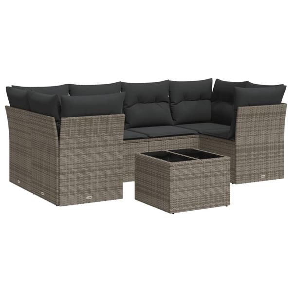 Grote foto vidaxl 7 delige loungeset met kussens poly rattan grijs tuin en terras tuinmeubelen