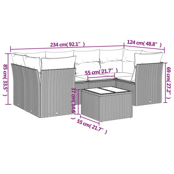 Grote foto vidaxl 7 delige loungeset met kussens poly rattan grijs tuin en terras tuinmeubelen
