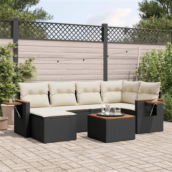 Grote foto vidaxl 7 delige loungeset met kussens poly rattan zwart tuin en terras tuinmeubelen