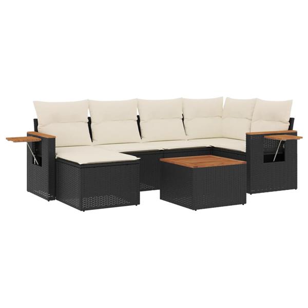 Grote foto vidaxl 7 delige loungeset met kussens poly rattan zwart tuin en terras tuinmeubelen