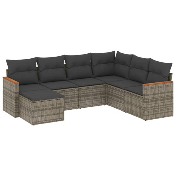 Grote foto vidaxl 7 delige loungeset met kussens poly rattan grijs tuin en terras tuinmeubelen