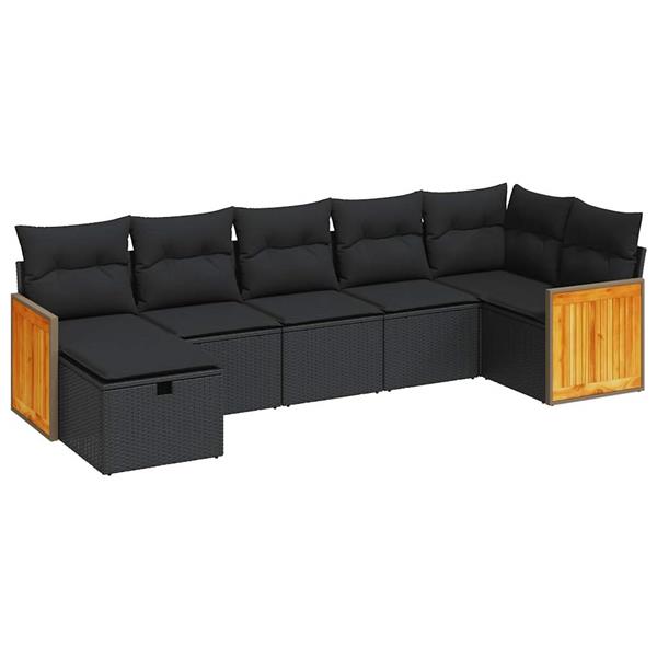 Grote foto vidaxl 7 delige loungeset met kussens poly rattan zwart tuin en terras tuinmeubelen