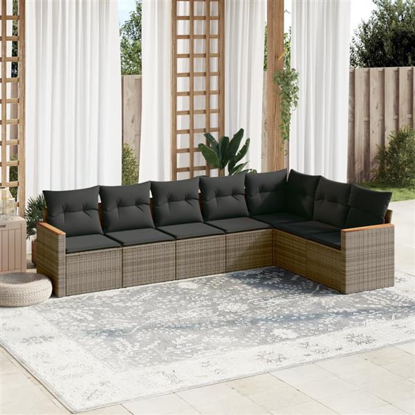 Grote foto vidaxl 7 delige loungeset met kussens poly rattan grijs tuin en terras tuinmeubelen