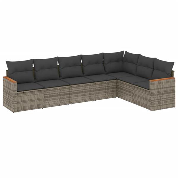 Grote foto vidaxl 7 delige loungeset met kussens poly rattan grijs tuin en terras tuinmeubelen