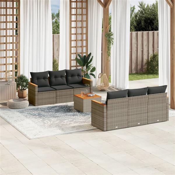 Grote foto vidaxl 7 delige loungeset met kussens poly rattan grijs tuin en terras tuinmeubelen